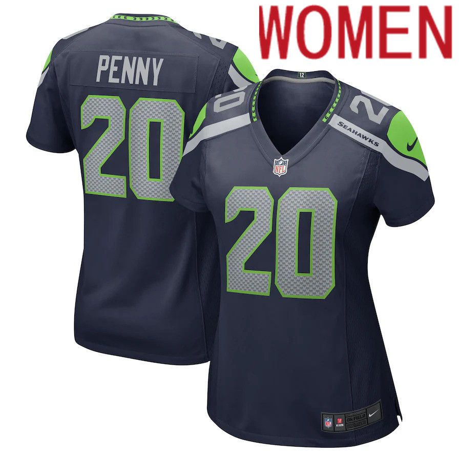 Women Seattle Seahawks #20 Rashaad Penny Nike College Navy Game NFL Jersey->women nfl jersey->Women Jersey